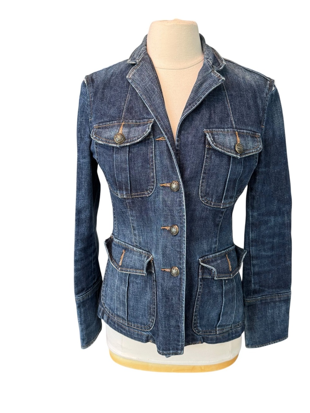 Ralph Lauren Denim Jean Jacket Blazer Women's Sz Medium Fitted Preppy READ